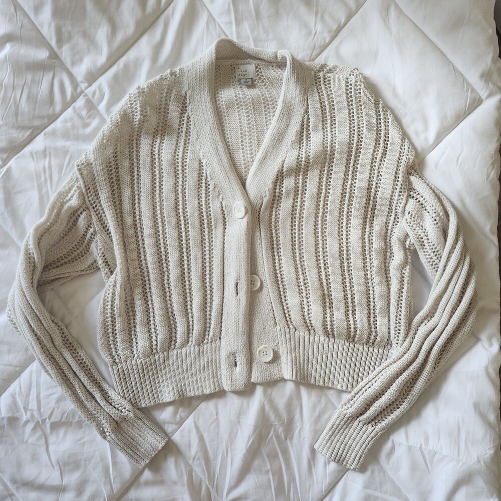 A New Day Ivory Knit V-Neck Cardigan Size S